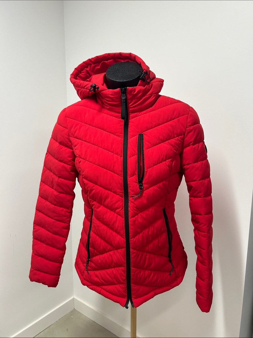 Nautica Red Water Resistant Packable Puffer Jacket Small Hooded Comfort Stretch